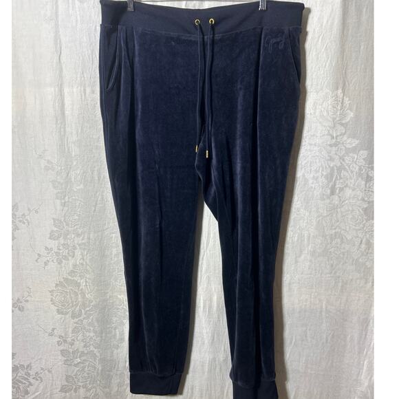 Juicy Couture Pants - Juicy Couture Velour Pants XL Navy Blue Track Joggers Drawstring Y2K Elastic Cuf